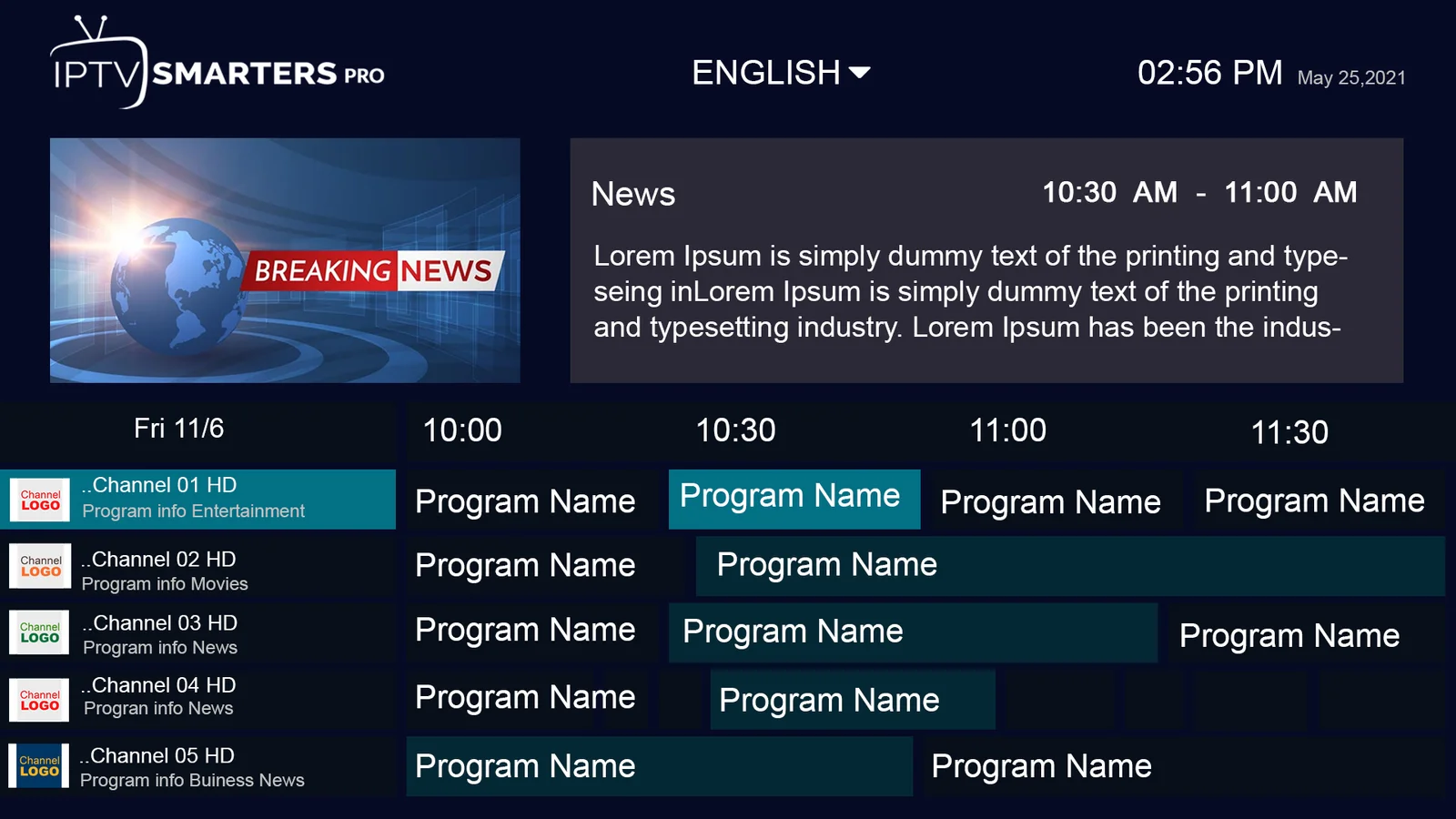 Screenshot of the Electronic Program Guide (EPG)
